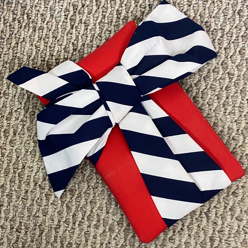 Striped Bow Clutch - Navy, White & Red